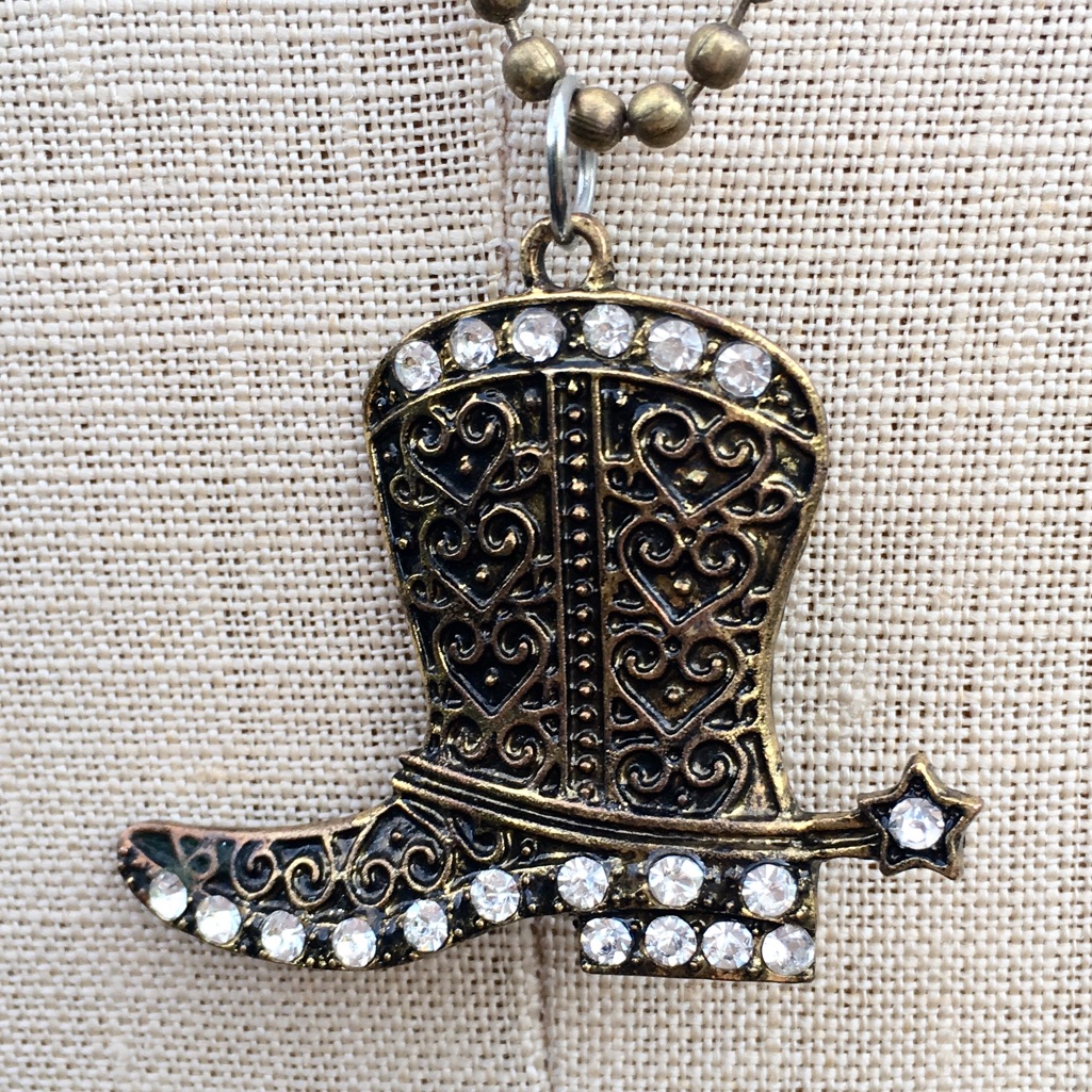 Cowboy Boot Rhinestone Long Statement Necklace 12$